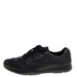 Pre Owned Prada Sport Black Leather Lace Up Low Top Sneakers Size 42.5