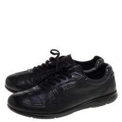Pre Owned Prada Sport Black Leather Lace Up Low Top Sneakers Size 42.5