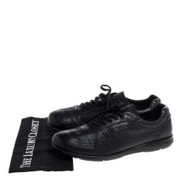 Pre Owned Prada Sport Black Leather Lace Up Low Top Sneakers Size 42.5