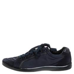 Pre Owned Prada Sport Navy Blue Nylon and Suede Lace Top Sneakers Size 42