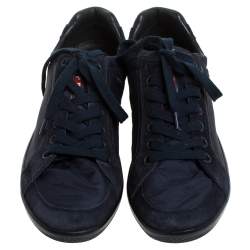 Pre Owned Prada Sport Navy Blue Nylon and Suede Lace Top Sneakers Size 42