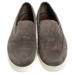 Pre Owned Prada Sport Grey Suede Leather Slip On Sneakers Size 45