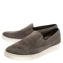 Pre Owned Prada Sport Grey Suede Leather Slip On Sneakers Size 45