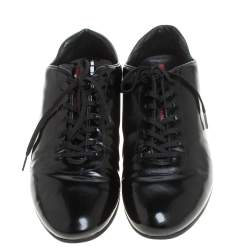 Pre Owned Prada Sport Black Patent Leather Lace Up Low Top Sneakers Size 42
