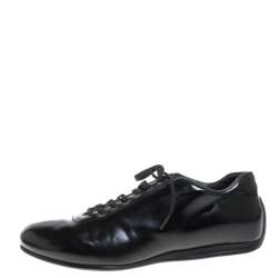 Pre Owned Prada Sport Black Patent Leather Lace Up Low Top Sneakers Size 42