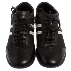 Pre Owned حذاء رياضي برادا نايلون وجلد أبيض/أسود بعنق منخفض مقاس 42