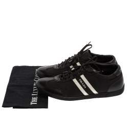 Pre Owned حذاء رياضي برادا نايلون وجلد أبيض/أسود بعنق منخفض مقاس 42