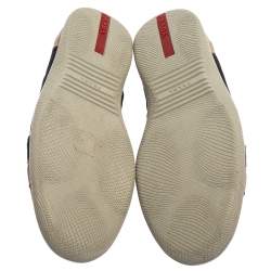 مملوكة مسبقًا حذاء رياضي برادا سبورت منخفض من أعلى نايلون و جلد بيج و أزرق مقاس 43