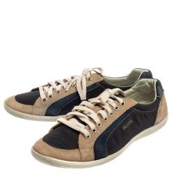 مملوكة مسبقًا حذاء رياضي برادا سبورت منخفض من أعلى نايلون و جلد بيج و أزرق مقاس 43