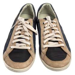 مملوكة مسبقًا حذاء رياضي برادا سبورت منخفض من أعلى نايلون و جلد بيج و أزرق مقاس 43