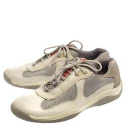 Pre Owned Prada Sport White/Grey Leather And Mesh America's Cup Low Top Trainers Size 44