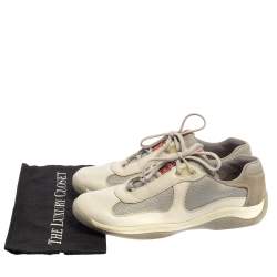 Pre Owned Prada Sport White/Grey Leather And Mesh America's Cup Low Top Trainers Size 44