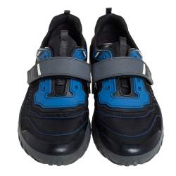 Pre Owned Prada Sport Black/Blue Nylon And Rubber Velcro Strap Low Top Sneakers Size 44