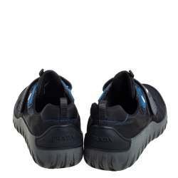 Pre Owned Prada Sport Black/Blue Nylon And Rubber Velcro Strap Low Top Sneakers Size 44