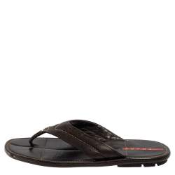 Pre Owned Prada Sport Black Leather Thong Sandals Size 44.5