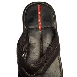 Pre Owned Prada Sport Black Leather Thong Sandals Size 44.5