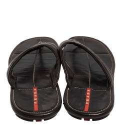 Pre Owned Prada Sport Black Leather Thong Sandals Size 44.5