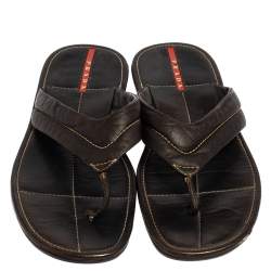 Pre Owned Prada Sport Black Leather Thong Sandals Size 44.5