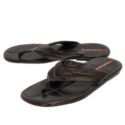 Pre Owned Prada Sport Black Leather Thong Sandals Size 44.5