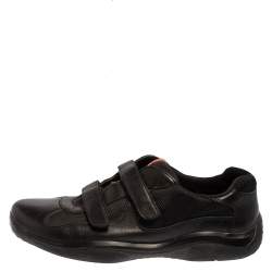 Pre Owned Prada Sport Black Leather And Mesh Double Strap Low Top Sneakers Size 45