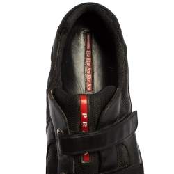 Pre Owned Prada Sport Black Leather And Mesh Double Strap Low Top Sneakers Size 45