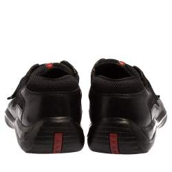 Pre Owned Prada Sport Black Leather And Mesh Double Strap Low Top Sneakers Size 45