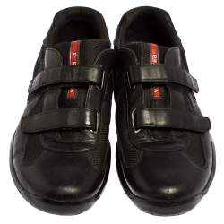 Pre Owned Prada Sport Black Leather And Mesh Double Strap Low Top Sneakers Size 45