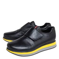 Pre Owned Prada Sport Black Leather Velcro Strap Low Top Sneakers Size 41.5
