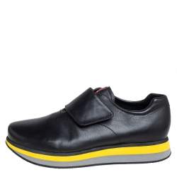 Pre Owned Prada Sport Black Leather Velcro Strap Low Top Sneakers Size 41.5