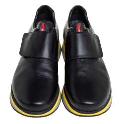 Pre Owned Prada Sport Black Leather Velcro Strap Low Top Sneakers Size 41.5