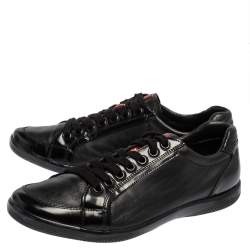 Prada Sport Black Leather And Patent Lace Up Sneakers Size 41