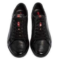 Prada Sport Black Leather And Patent Lace Up Sneakers Size 41