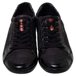 Pre Owned Prada Sport Black Nylon And Leather Low Top Sneakers Size 40.5