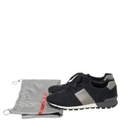 Pre Owned Prada Sport Navy Blue Match Race Fabric and Leather Low Top Sneakers Size 43