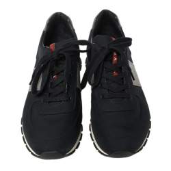 Pre Owned Prada Sport Navy Blue Match Race Fabric and Leather Low Top Sneakers Size 43