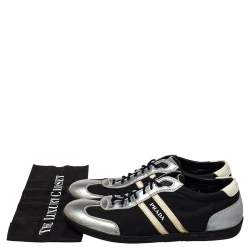Pre Owned Prada Sport Black/Silver Nylon And Leather Low Top Sneakers Size 42