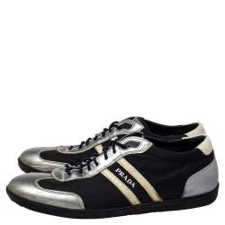 Pre Owned Prada Sport Black/Silver Nylon And Leather Low Top Sneakers Size 42