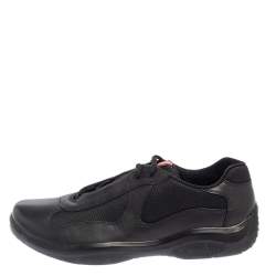 Pre Owned Prada Sport Black Leather And Mesh Lace Up Sneakers Size 43.5