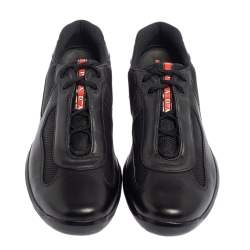 Pre Owned Prada Sport Black Leather And Mesh Lace Up Sneakers Size 43.5