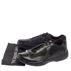 Pre Owned Prada Sport Black Leather And Mesh Lace Up Sneakers Size 43.5