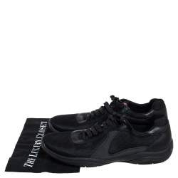 Pre Owned Prada Sport Black Mesh And Leather Low Top Sneakers Size 44