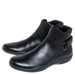 Pre Owned Prada Sport Black Leather Velcro Strap Ankle Boots Size 42