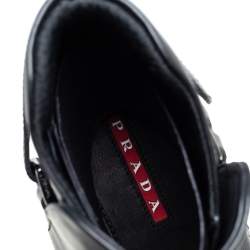 Pre Owned Prada Sport Black Leather Velcro Strap Ankle Boots Size 42