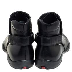 Pre Owned Prada Sport Black Leather Velcro Strap Ankle Boots Size 42