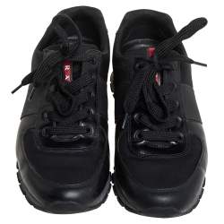 Pre Owned Prada Sport Black Nylon And Leather Low Top Sneakers Size 41.5