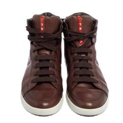 Pre Owned Prada Sport Brown Leather High Top Sneakers Size 42