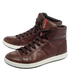 Pre Owned Prada Sport Brown Leather High Top Sneakers Size 42