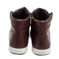 Pre Owned Prada Sport Brown Leather High Top Sneakers Size 42