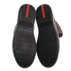 Pre Owned Prada Sport Brown Leather High Top Sneakers Size 42