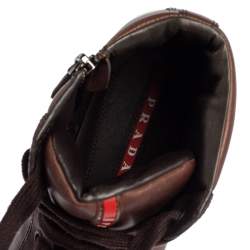 Pre Owned Prada Sport Brown Leather High Top Sneakers Size 42